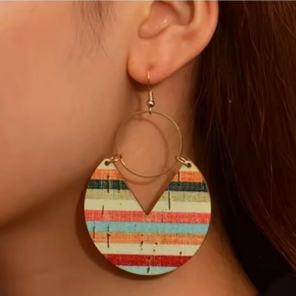 New Striped Geometric Drop Earrings - Picture 2 of 6